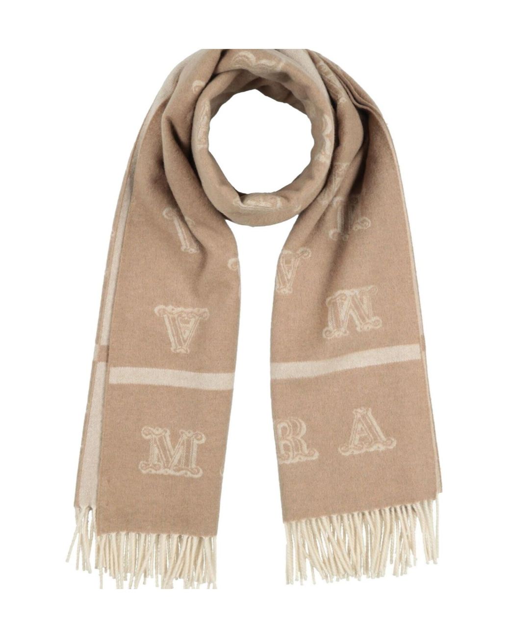 Max Mara Natural Logo-Printed Cashmere Scarf
