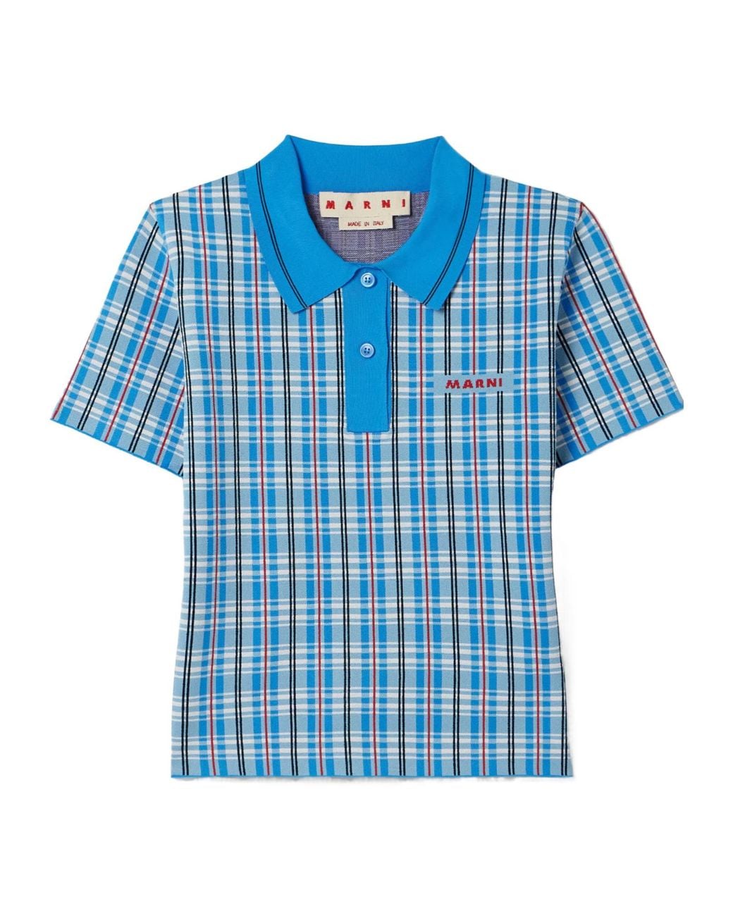 Marni Blue Checked Jacquard-Knit Polo Top