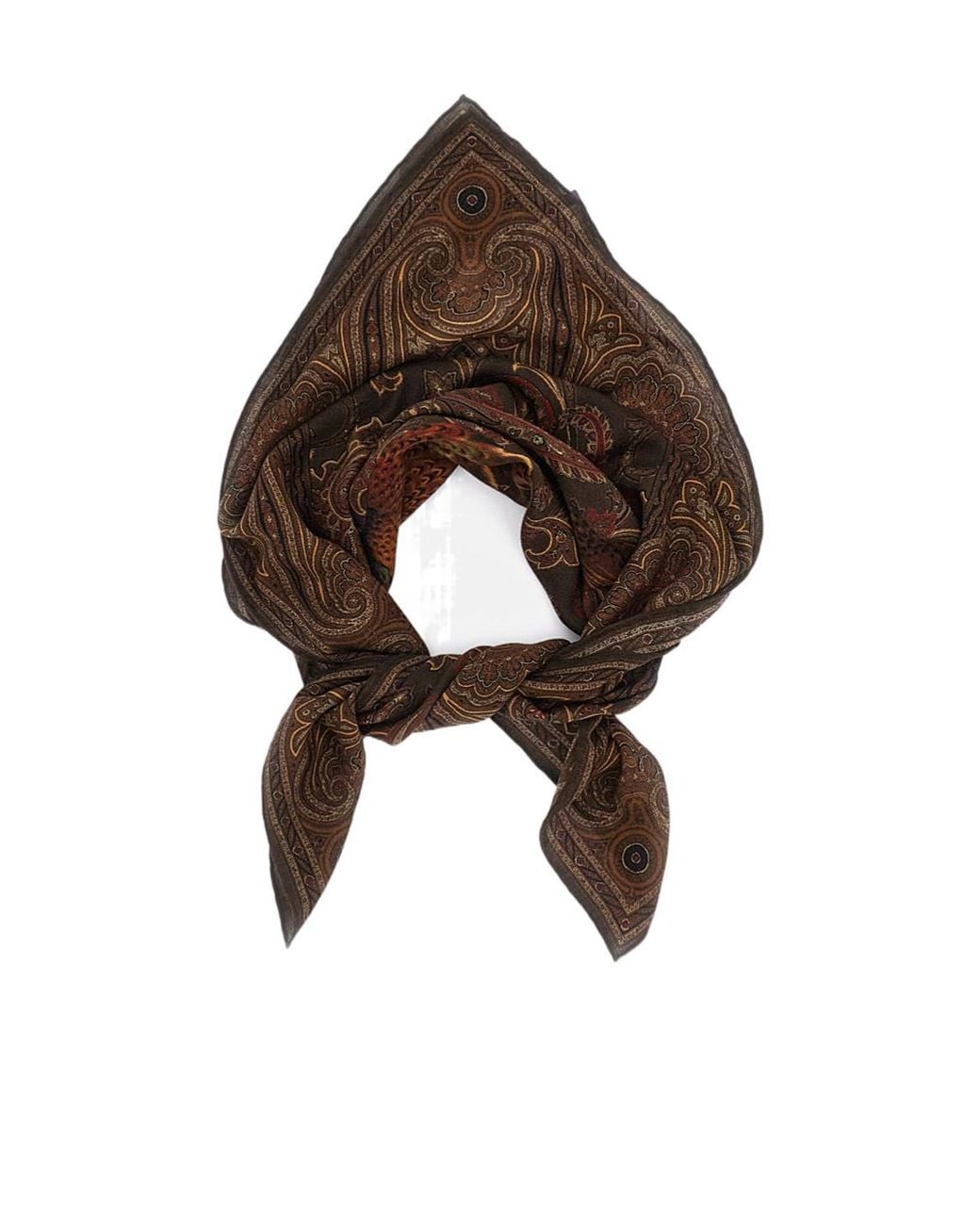 Ralph Lauren Brown Pheasant Paisley Cashmere Square Scarf