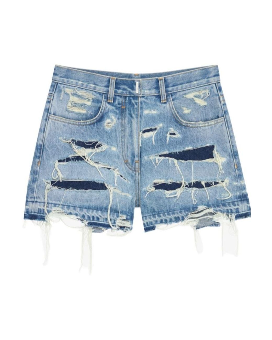 Givenchy Blue Mini Denim Shorts With Broken Holes