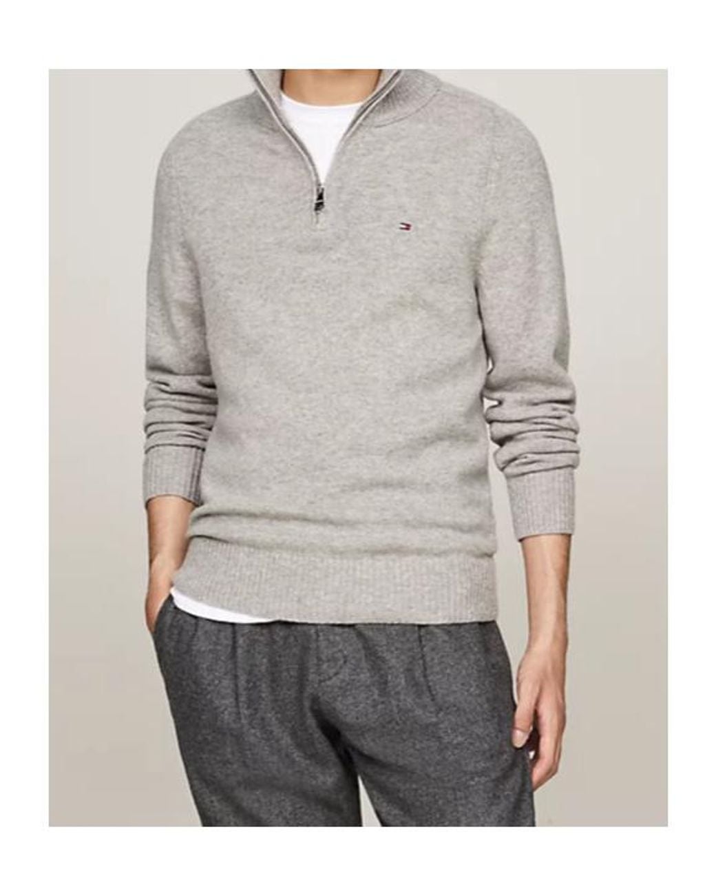 Tommy Hilfiger Gray Half-Zip Wool Sweater for men