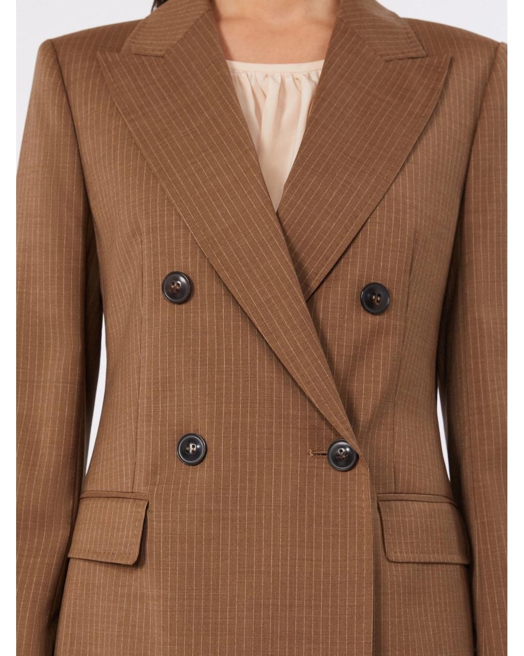 Max Mara Brown Studio Umico Double-Breasted Pinstriped Blazer