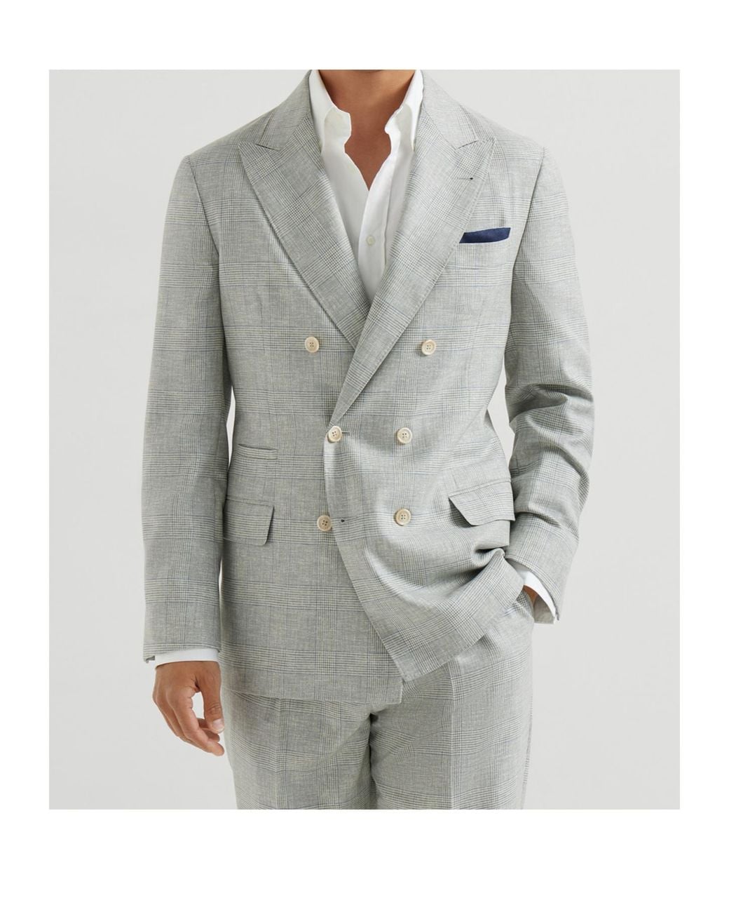 Brunello Cucinelli Gray Virgin Wool Prince Of Wales Fresco One-And-A-Half Breasted Deconstructed Blazer for men