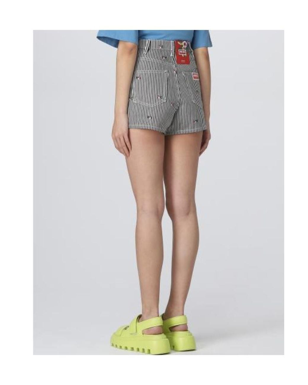 KENZO Blue Striped Embroidered High-Waisted Shorts