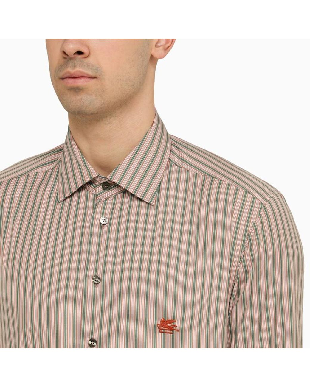 Etro Natural Pegaso Embroidered Striped Shirt for men
