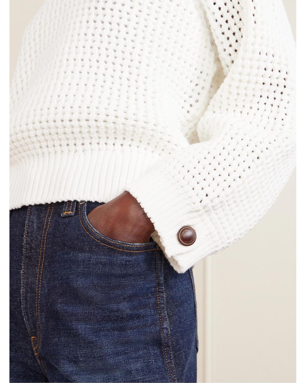 Brunello Cucinelli White V-Neck Knitted Sweater