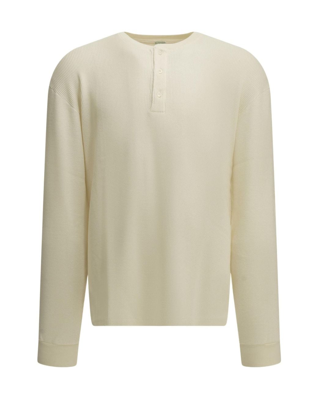 A.PRESSE Natural Honeycomb Henley Long Sleeve T-Shirt for men