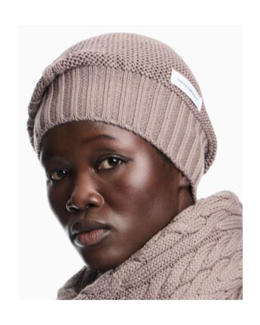 Emporio Armani Brown Logo-Patch Chunky-Knit Beanie Hat