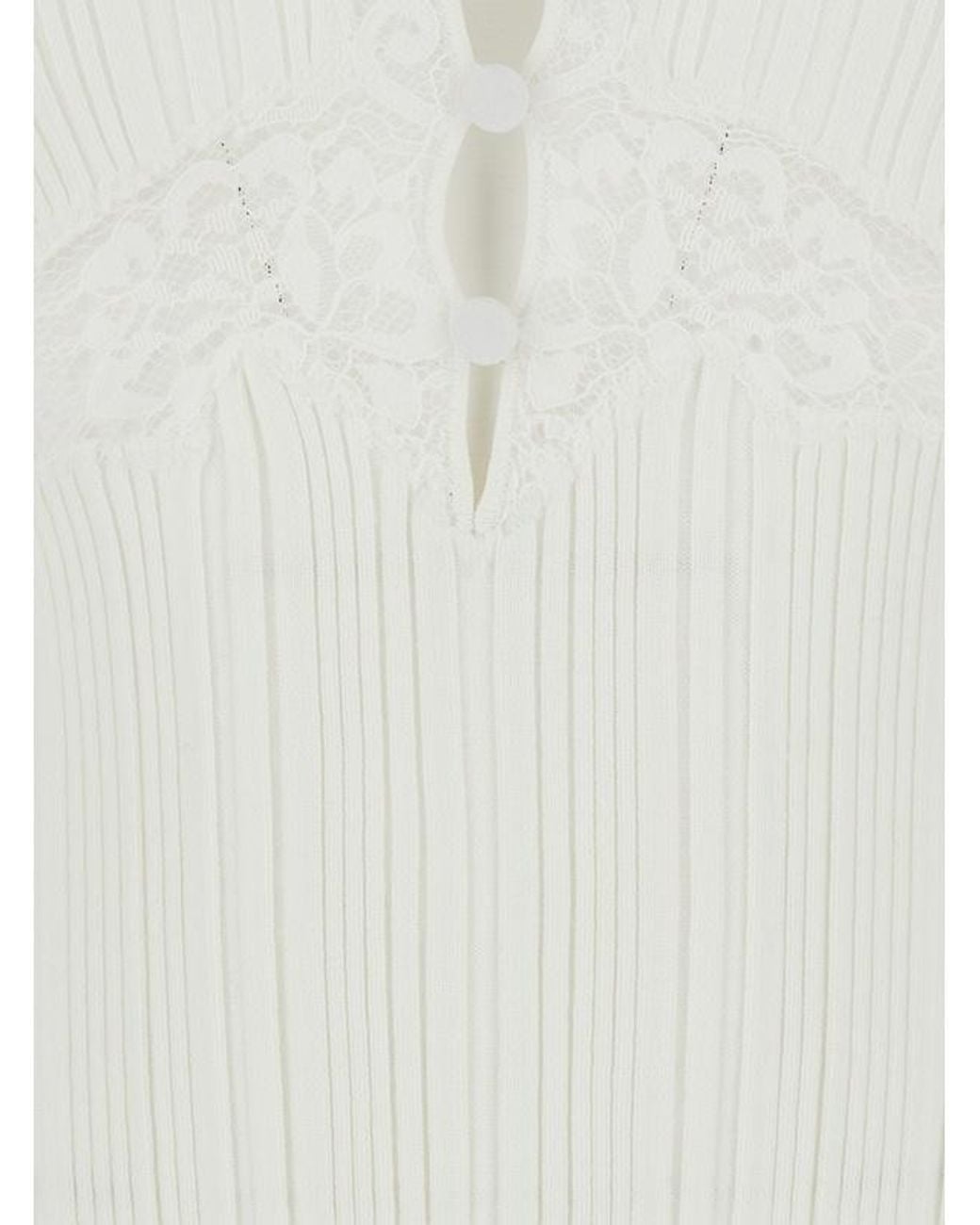Self-Portrait White Ribbed Lace Trim Top