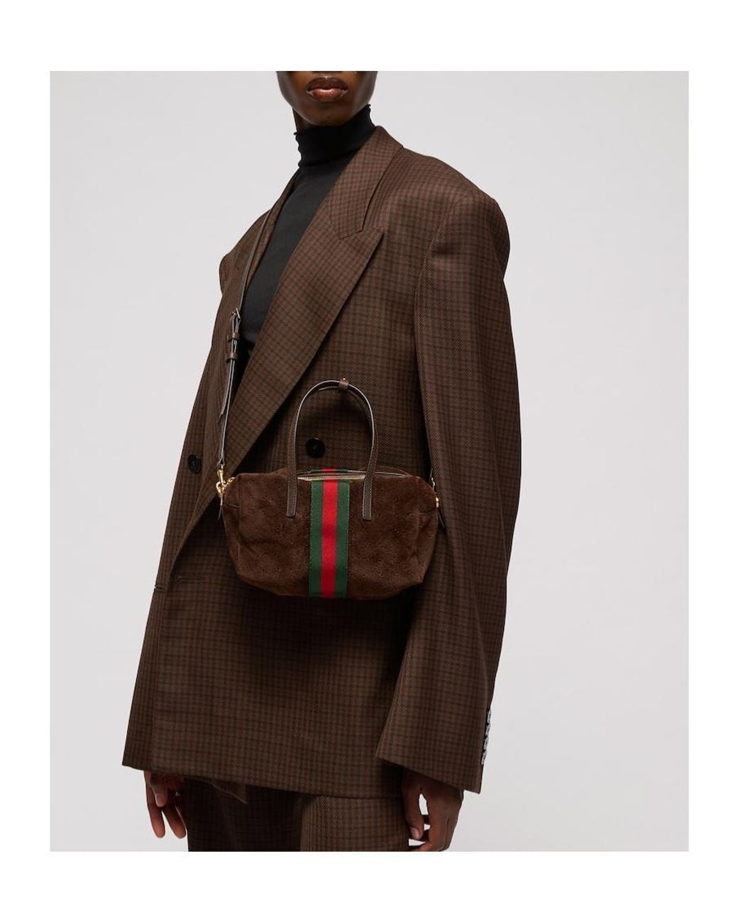 Gucci Brown Small Boston Bag With Web