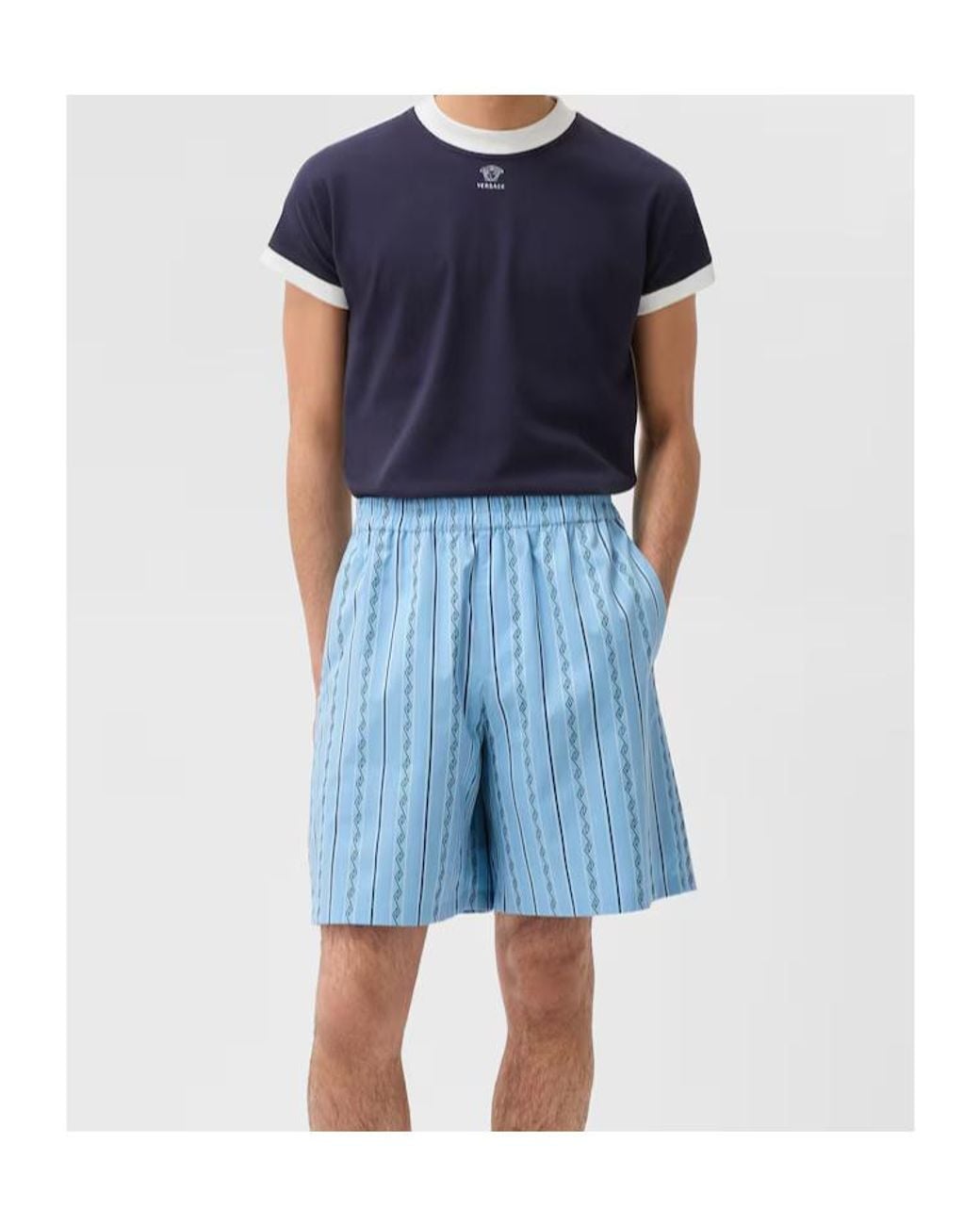 Versace Blue Geometric Greek-Pattern Shorts for men