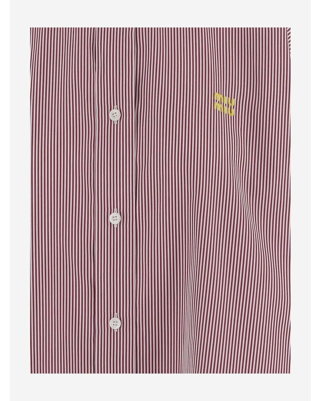 Miu Miu Purple Logo-Embroidered Striped Shirt
