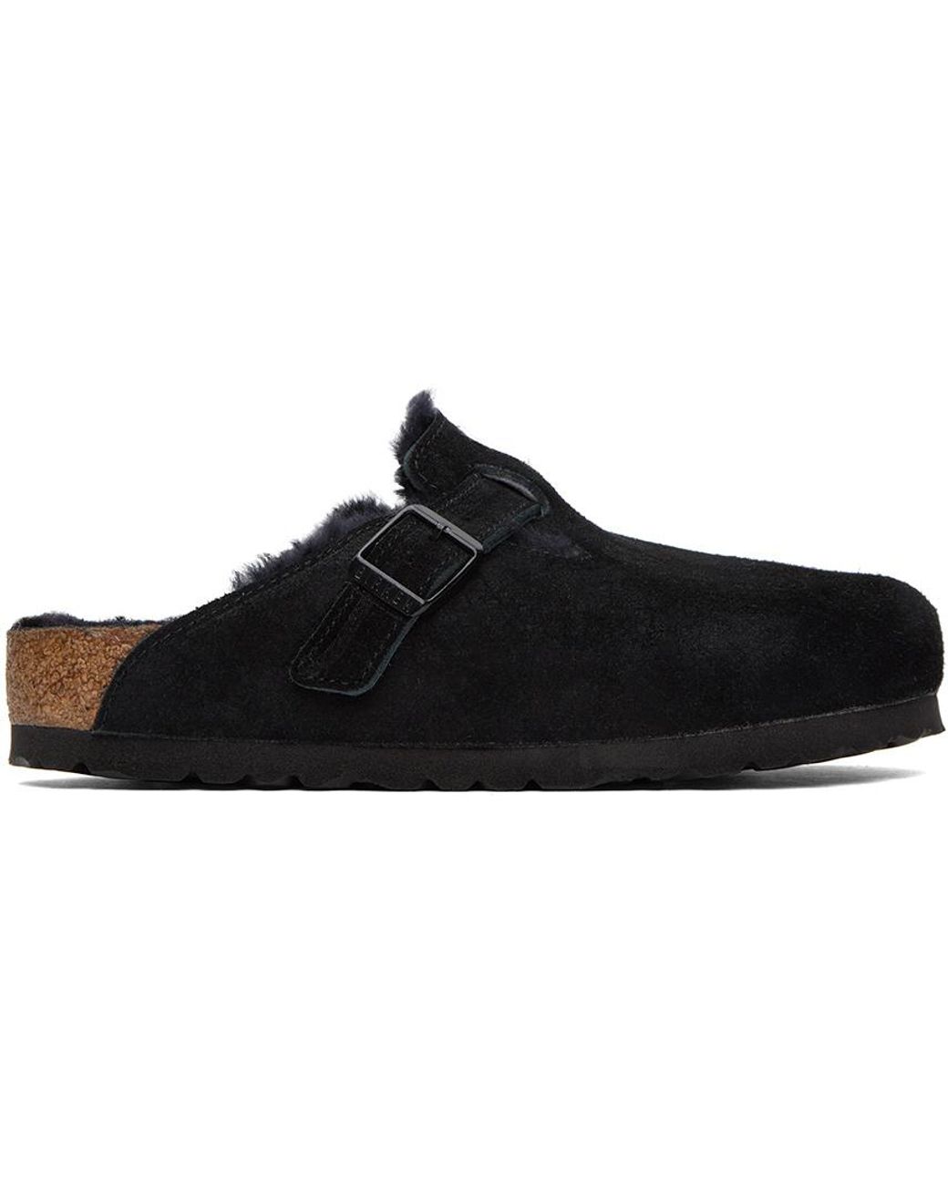 Birkenstock Black Boston 'Mink' Shearling Mules