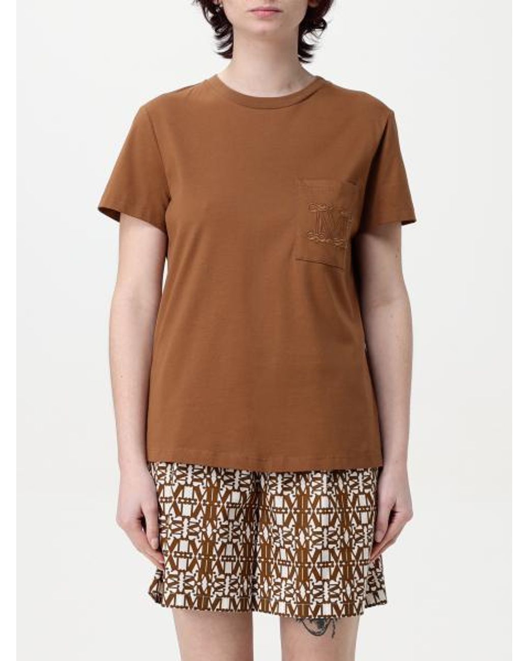 Max Mara Brown Papaia Logo Embroidered Crewneck T-Shirt