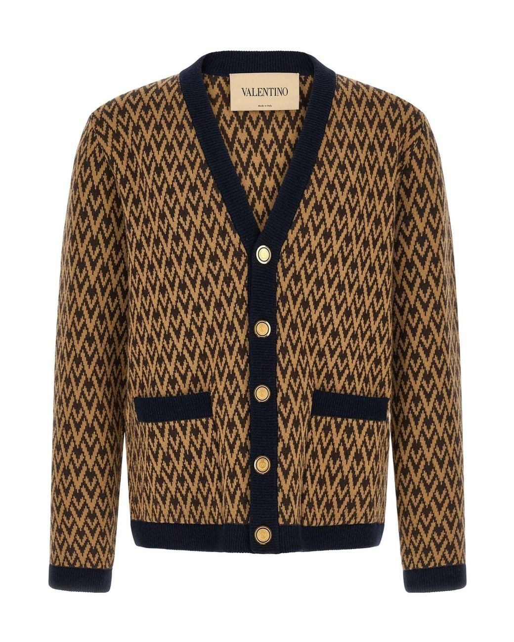 Valentino Brown Toute La V Patterned V-Neck Cardigan for men