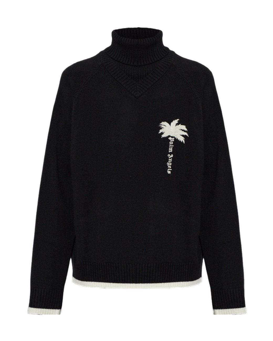 Palm Angels Black Long-Sleeved Turtleneck Knit Top for men