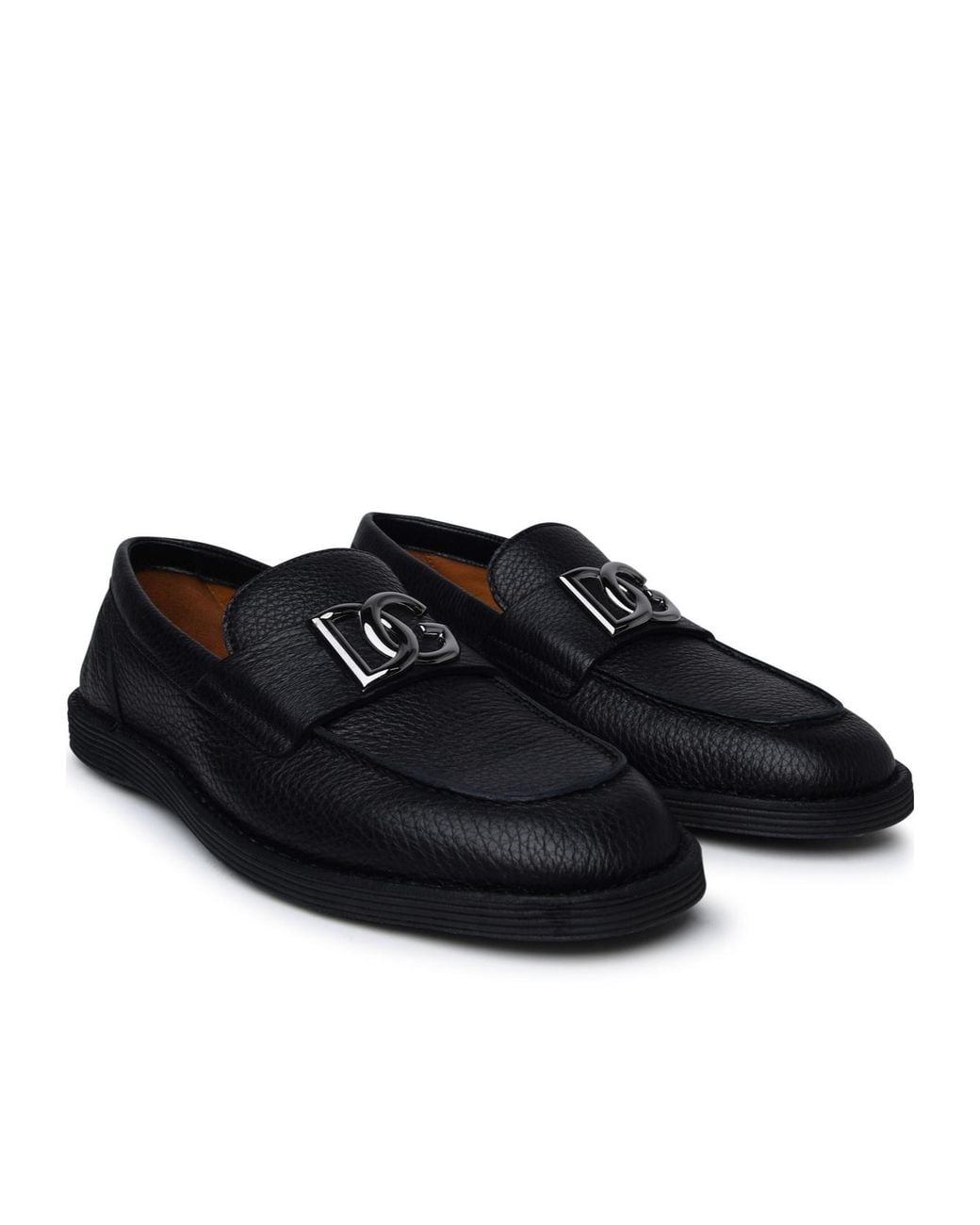 Dolce & Gabbana Black Logo-Plaque Almond Toe Loafers for men