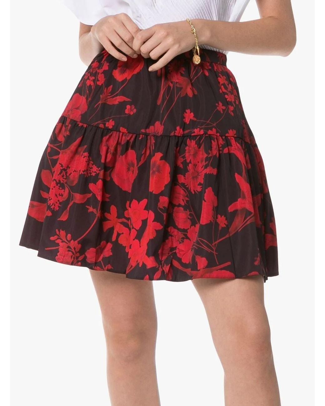Valentino Red Floral Print Mini Skirt