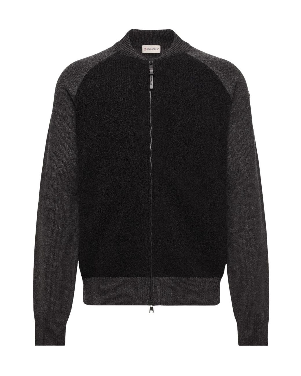 Moncler Black Bouclé Wool Cashmere Blend Zip Cardigan for men