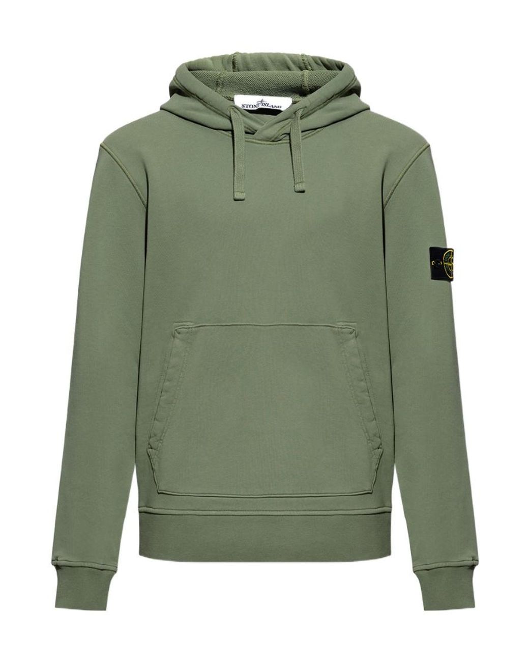 Stone Island Green Logo Patch Drawstring Hoodie for men
