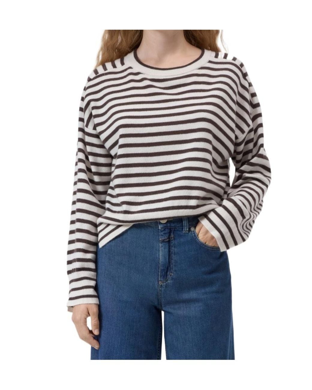 Closed Gray Striped Knitted Sweater