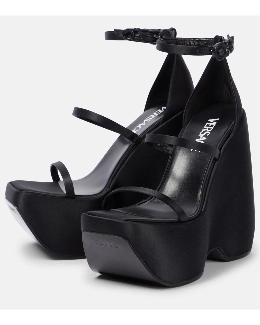 Versace Black Buckle-Detail Platform Sandals