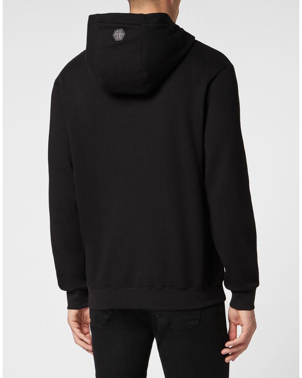 Philipp Plein Black Logo-Print Cotton Hoodie for men