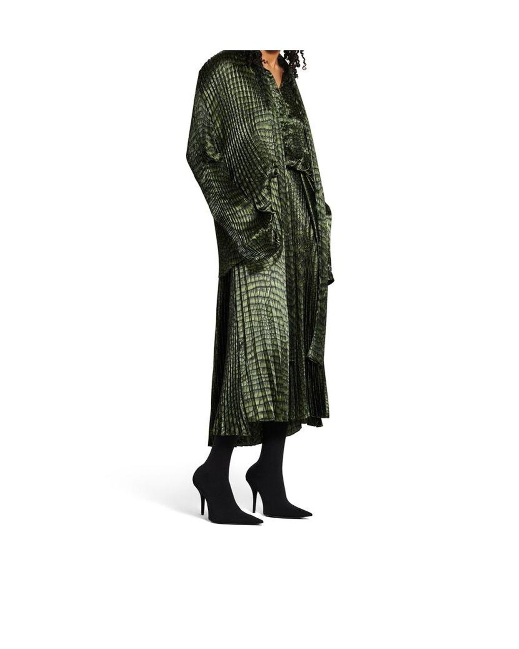 Balenciaga Green Robe Pleated Double-Sleeved Dress