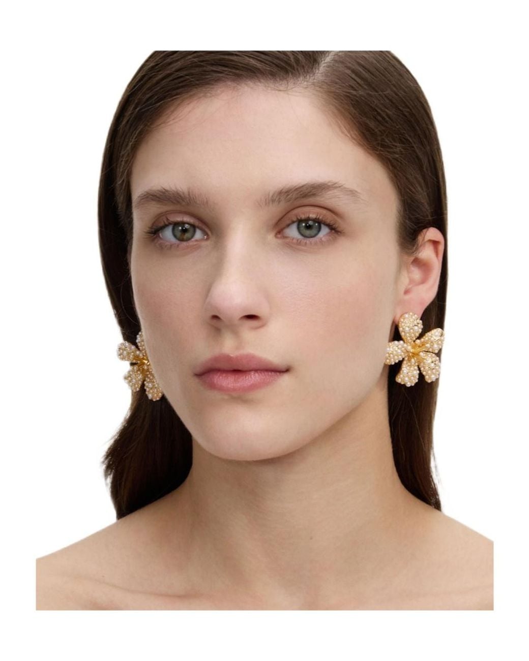 Self-Portrait Metallic Pearl Encrusted Flower Earrings