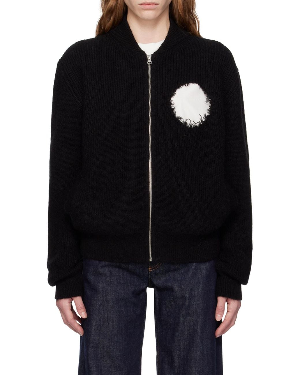 MM6 by Maison Margiela Black Distressed Zipped Knitted Cardigan for men