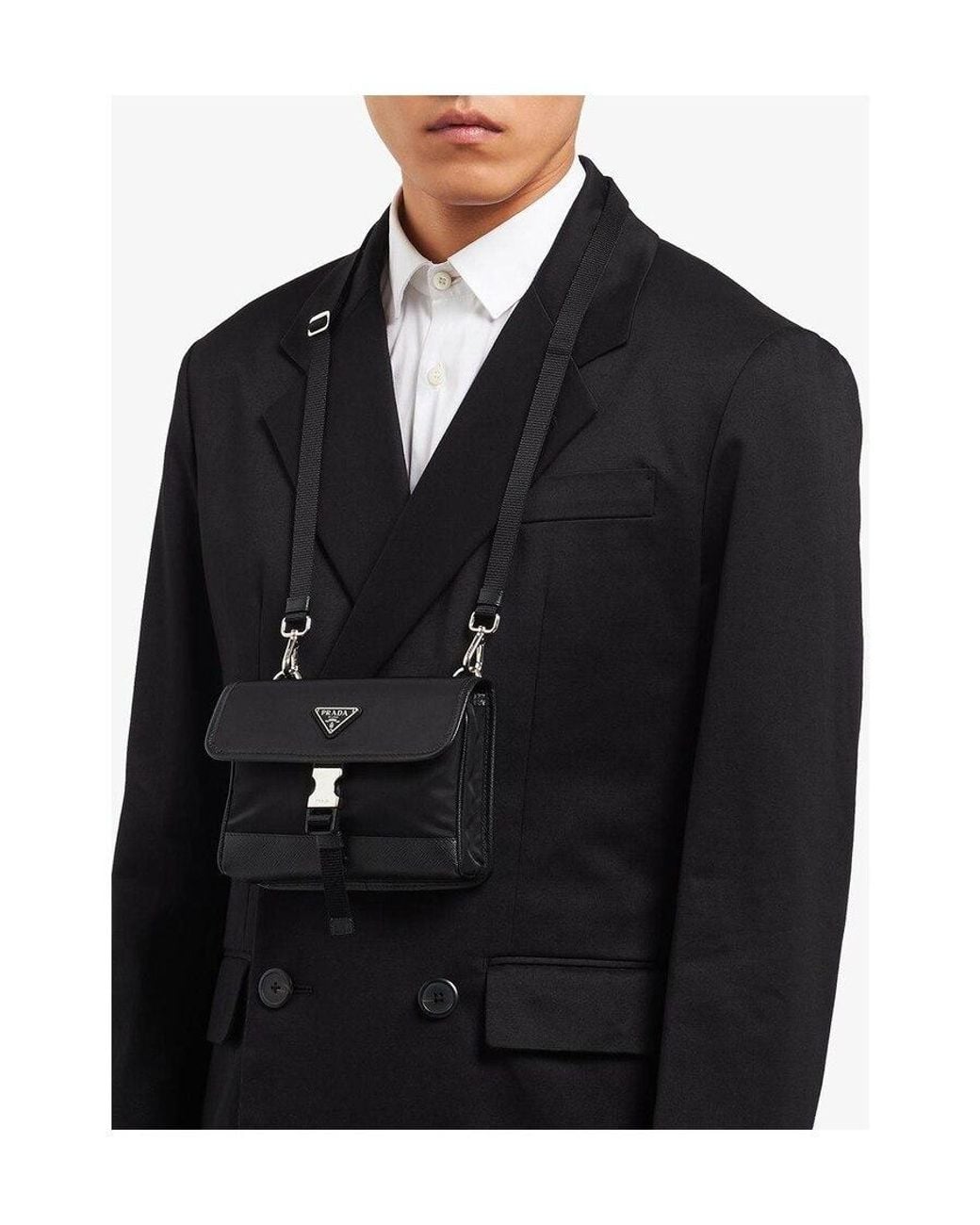 Prada Black Re-Nylon And Saffiano Leather Smartphone Case for men