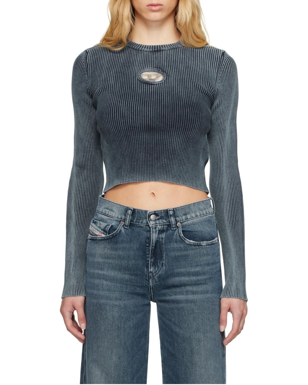 DIESEL Blue M-Anchor-A Oval D Rib-Knit Top