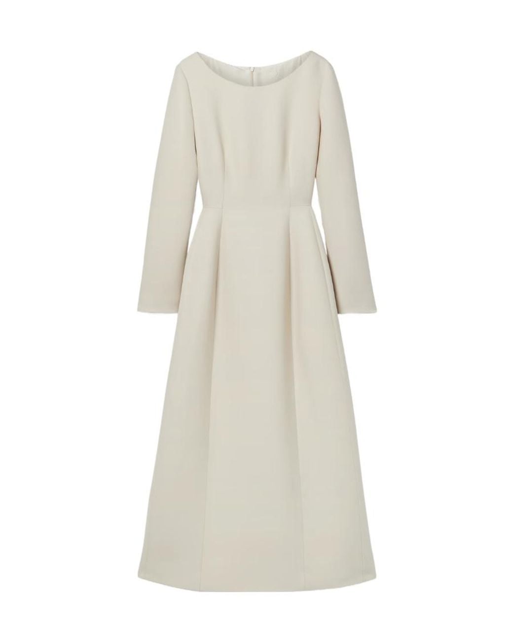 The Row White Logo Collar Wool Silk Blend Mid-Length Dress
