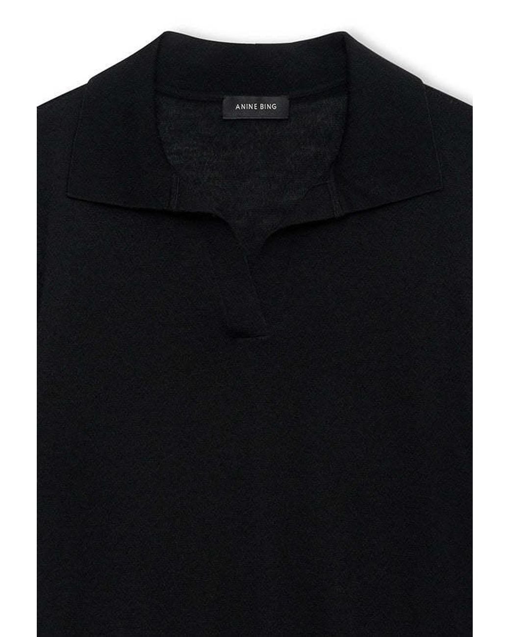 Anine Bing Black Fine-Knit Polo Shirt