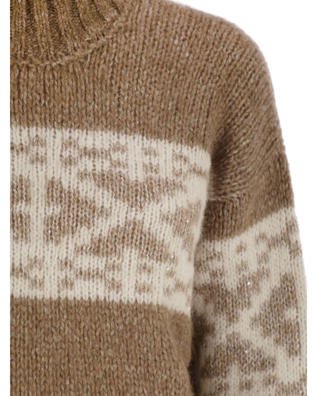 Peserico Brown Geometric High Neck Knitwear