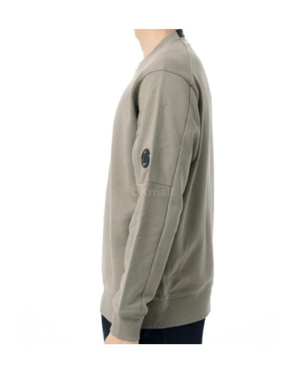 C P Company Gray Diagonal Raised Fleece Crewneck Lens Sweatshirt for men