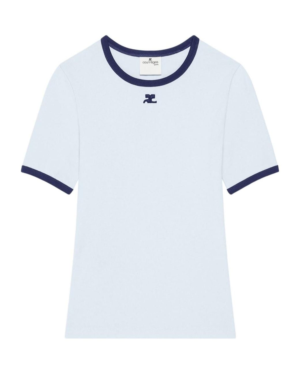 Courreges Blue Logo-Embroidered Contrast-Trim T-Shirt
