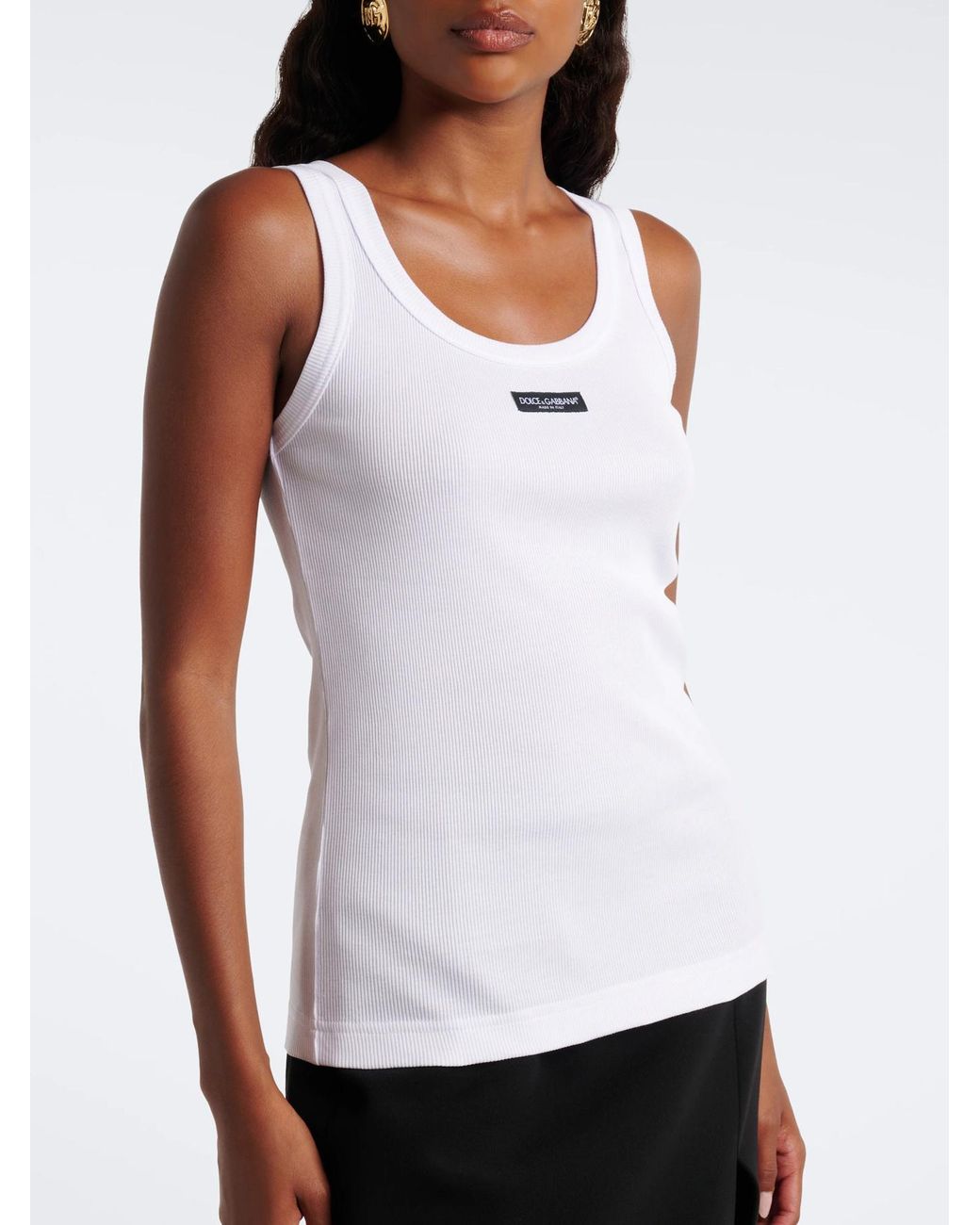 Dolce & Gabbana White Logo Patch Jersey Tank Top