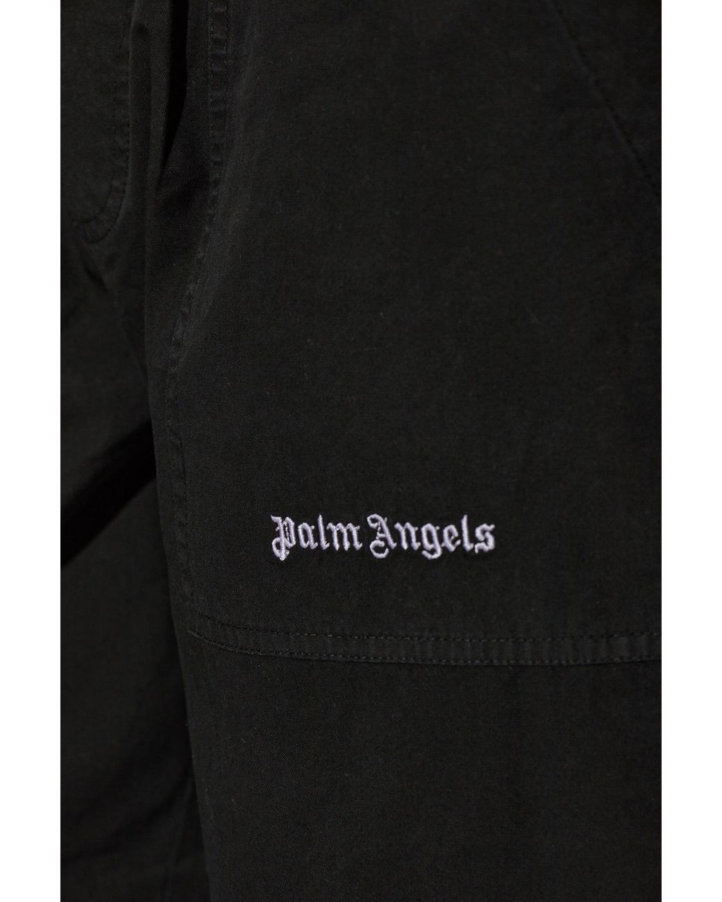Palm Angels Black Logo Printed Drawstring Trousers for men
