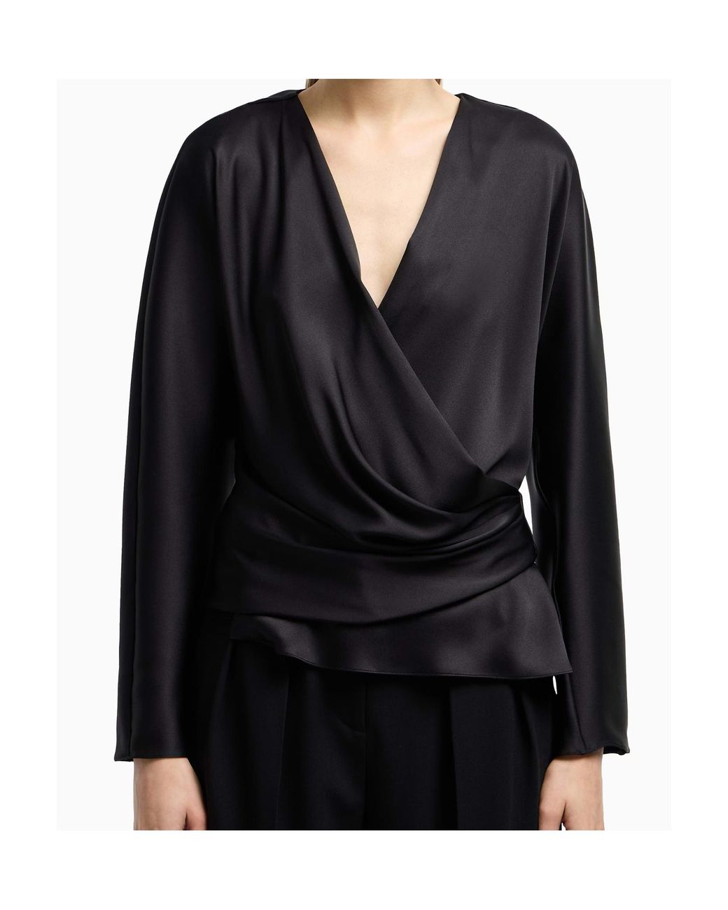 Giorgio Armani Black Wrap Design Draped Blouse