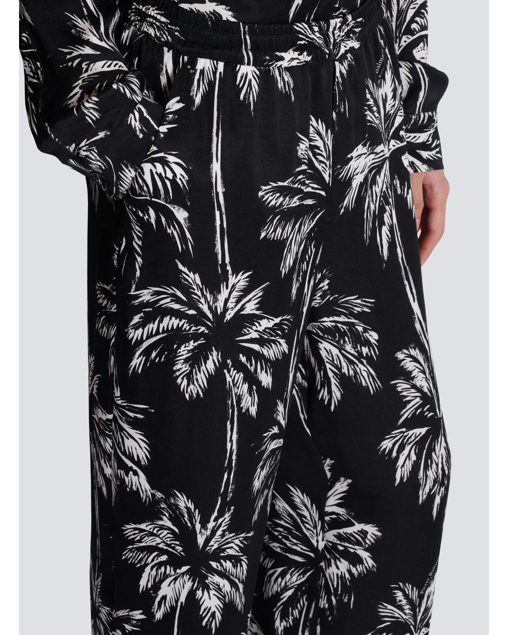 Balmain Black Palm Print Satin Pyjama Trousers for men