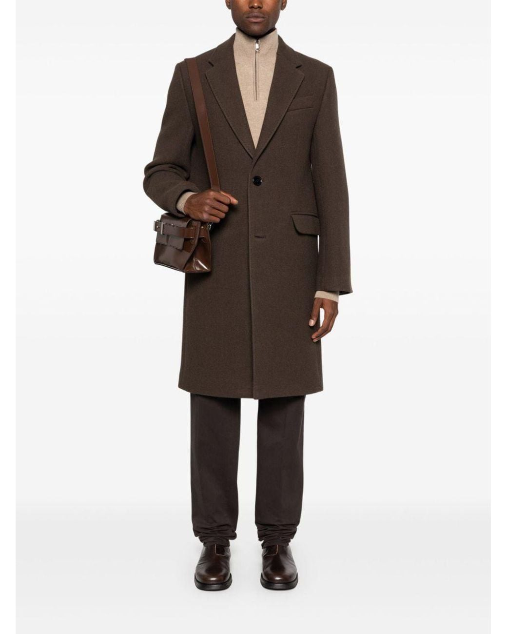 AMI Brown Notched-Lapel Virgin Wool Coat for men