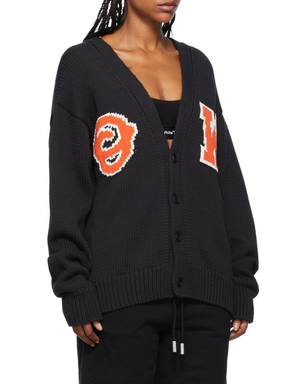 Off-White c/o Virgil Abloh Black Logo Patch V-Neck Cardigan for men