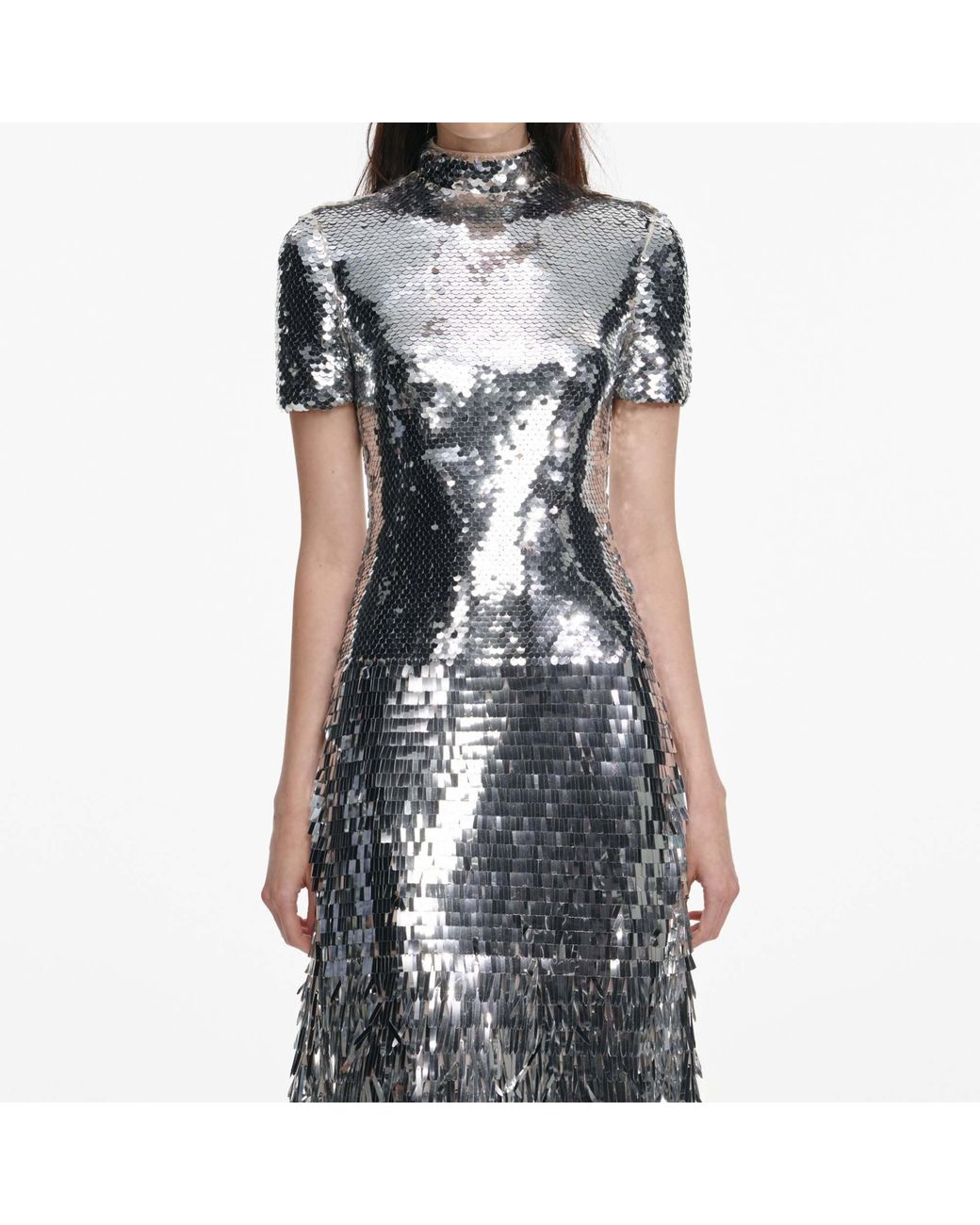 Self-Portrait White Sequin Midi Dress