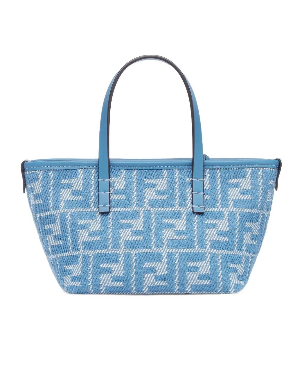 Fendi Roll Mini Ff Jacquard Mini Tote Bag in Blue | Lyst