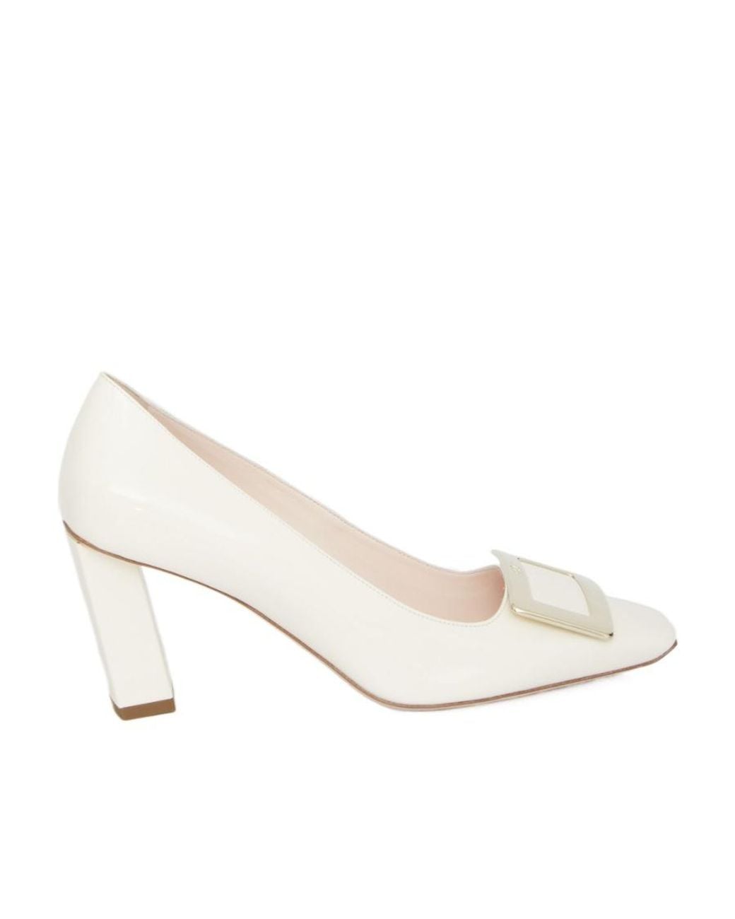 Roger Vivier White Logo Engraved Block Heel Pumps