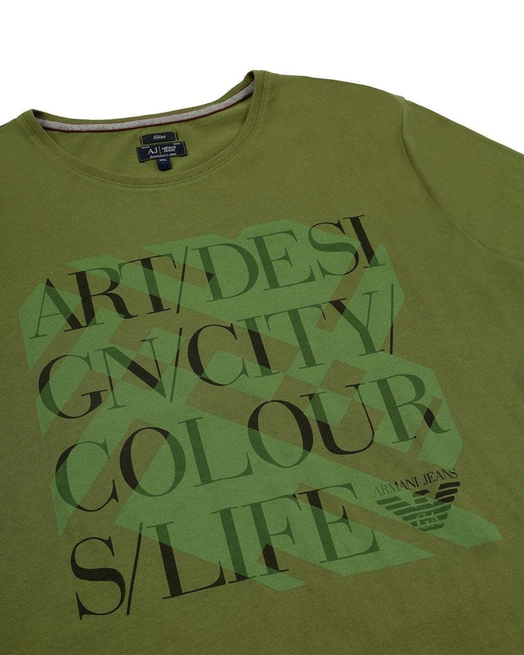 Armani Jeans Green Round Collar Printed T-Shirt for men