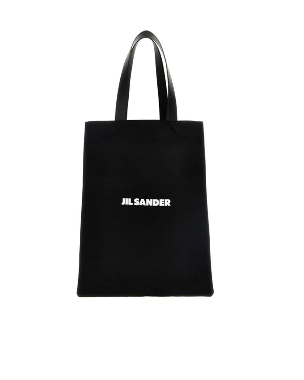 Jil Sander Black Logo Printed Medium Flat Shopper Bag