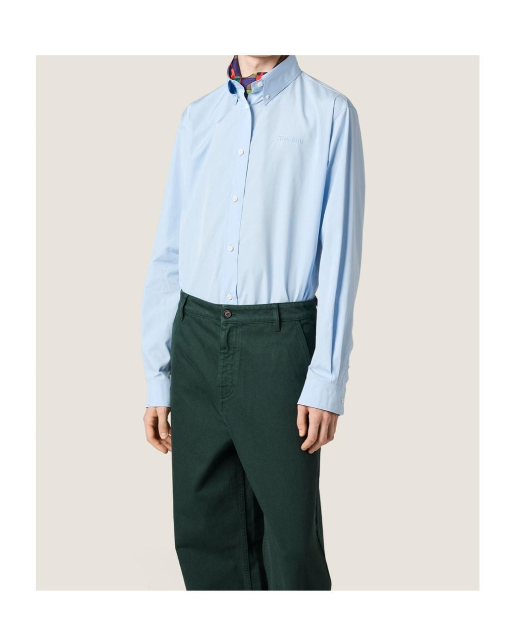 Miu Miu Blue Logo-Embroidered Button-Up Shirt