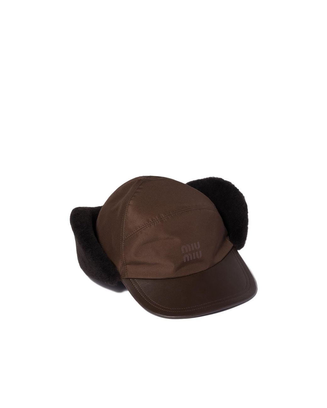Miu Miu Brown Technical Fabric And Shearling Cap